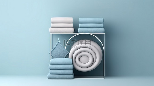 手绘家庭场景背景图片_在平躺纺织背景上以柔和的蓝色 3D 渲染提升简约产品展示