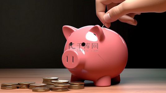 猪的插图背景图片_卡通手将硬币存入存钱罐以省钱的插图