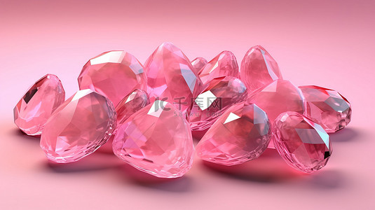 用玫瑰石英渲染的 3D 宝石集合