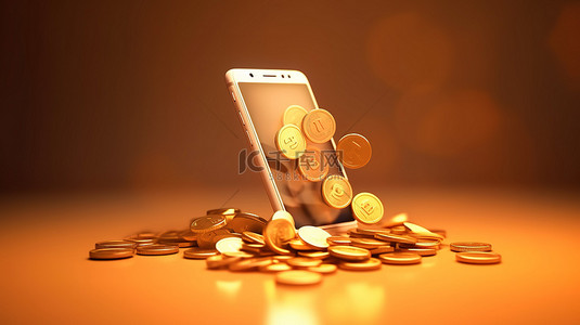手机銀行背景图片_使用智能手机 3D 插图促进移动交易发送和接收硬币
