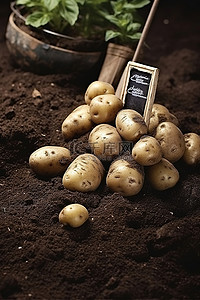 土壤中带有标志的土豆