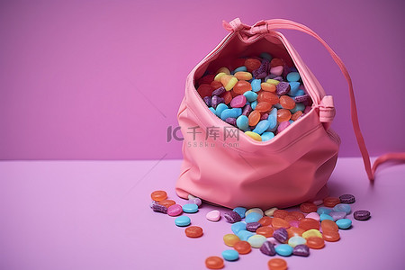 袋装油菜籽背景图片_万圣节糖果袋装在粉色的粉红色罐子里