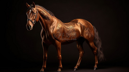 一匹华丽的棕色马的令人惊叹的 3D 渲染