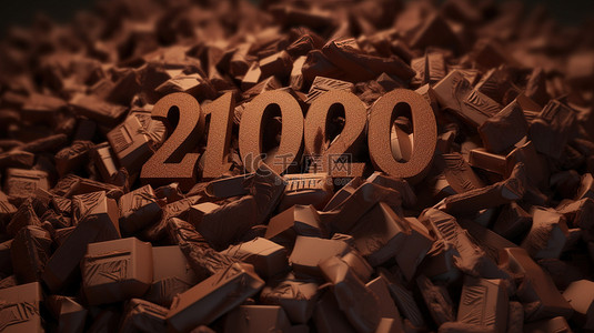 带有 200k 文本的巧克力块背景的 3d 插图