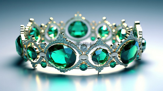 装饰着祖母绿宝石的富豪公主的 3D 渲染