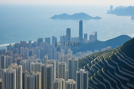 海洋旅行背景图片_从山顶看香港市