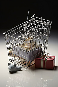 鼠绘老鼠背景图片_篮子里装满了礼物和一只老鼠