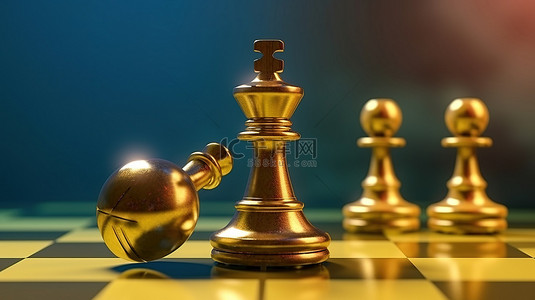 胜利的国际象棋棋子战胜了国王 3d 成功的视觉表现