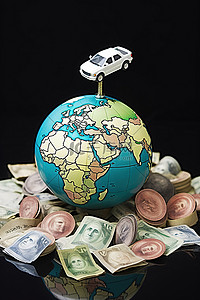 小汽车gif背景图片_地球顶部的小汽车，上面有韩国的钱