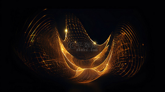 几何元素元素背景图片_黑暗背景下发光的金色线框形状的 3D 渲染