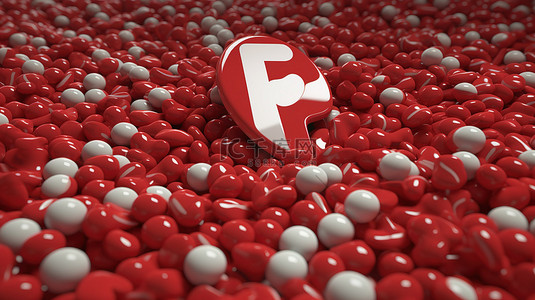 红色背景充满流行社交网络的光面药丸，周围是 pinterest 徽标的 3d 渲染