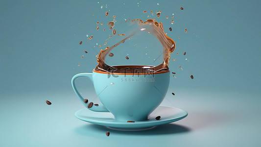 水珠插画背景图片_咖啡饮品杯子水珠蓝色