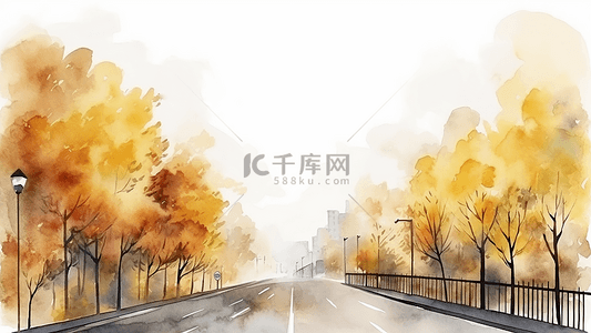 秋天水彩街道风景
