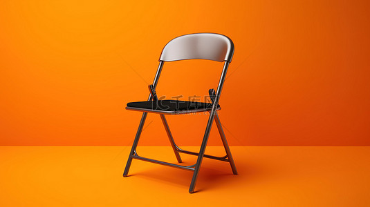 带有折叠单色椅子的橙色背景的 3D 渲染