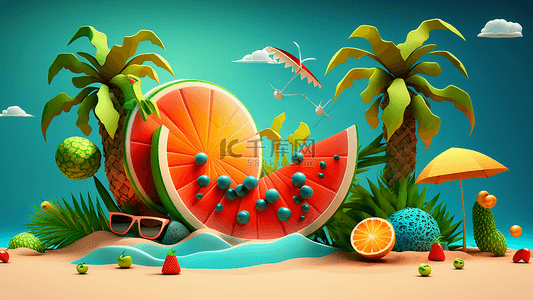 卡通水果切片背景图片_夏季水果抽象西瓜眼镜