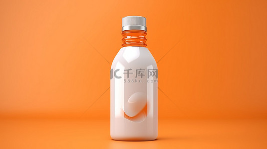 糖果瓶背景图片_橙色背景上白色塑料糖浆瓶的 3D 渲染