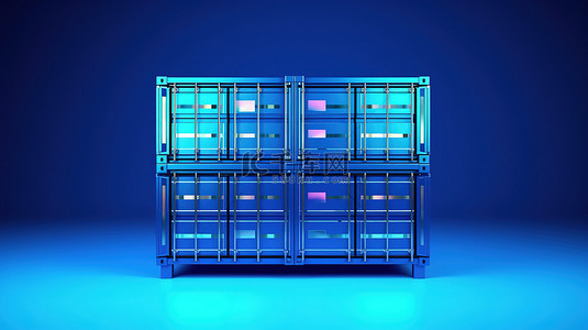持有托管服务器机架的容器的蓝色背景 3D 渲染