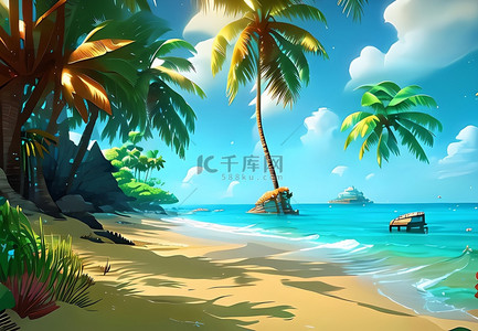 叶背景图片_海滩椰子树景色日光