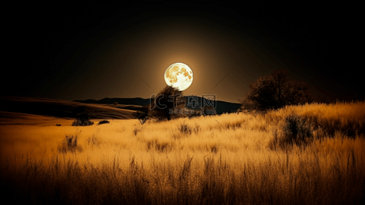 草原赛马背景图片_月亮草原自然背景