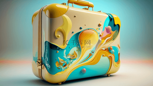 拿行李的女孩背景图片_旅游行李箱梦幻色彩背景
