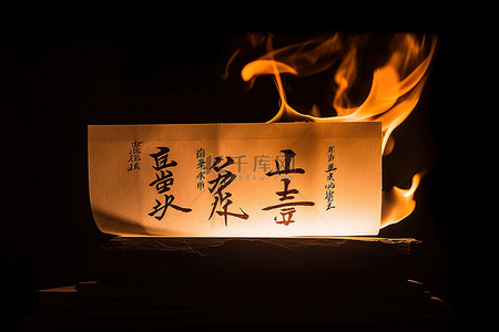 扇子形文字框背景图片_纸上写满火焰的中文