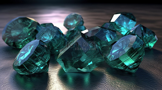 3d 渲染的阳起石和钻石宝石组