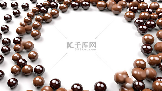 3D 渲染的漂浮巧克力在白色背景上特写创建圆形图案