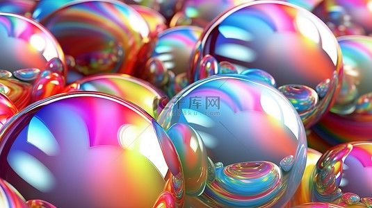 渐变几何球体背景图片_多彩多姿的玻璃抽象 3D 渲染中的虹彩球体