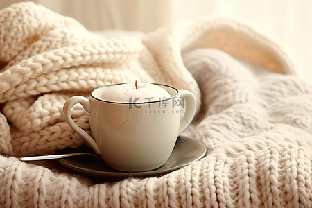 毯子背景图片_一边喝咖啡一边编织和钩编