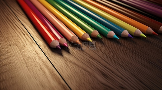 淡粉色的纸背景图片_3d 渲染中充满活力的铅笔放在木制底座上，顶部是空白纸