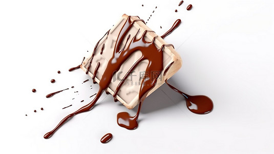牛奶滴下背景图片_白色背景下融化棒上美味巧克力涂层冰淇淋的 3D 渲染