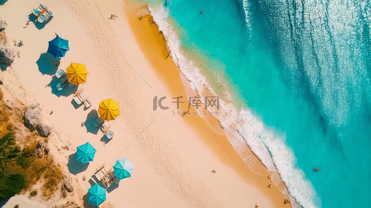 雨伞背景图片_夏天海边沙滩炎热俯视图背景