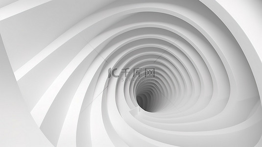 螺旋式 3D 插图，圆形台阶的迷人抽象纹理，用柔和的白光照亮