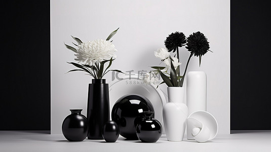 资源背景图片_无限白色工作室背景上的黑色花瓶的逼真 3D 资源集