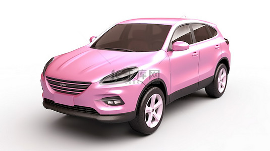 3D 渲染白色背景中型粉红色 SUV 适合家庭