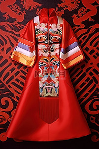 中国红布背景图片_红布上的中国新娘，上面有金色和丝带