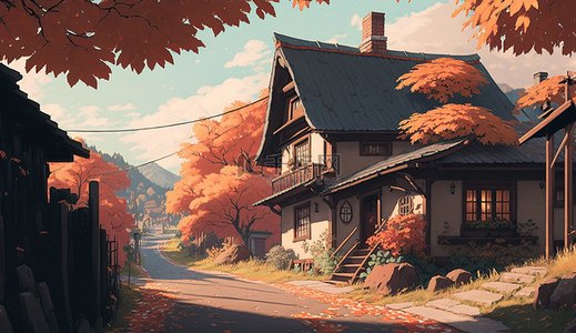 秋天风景小屋背景
