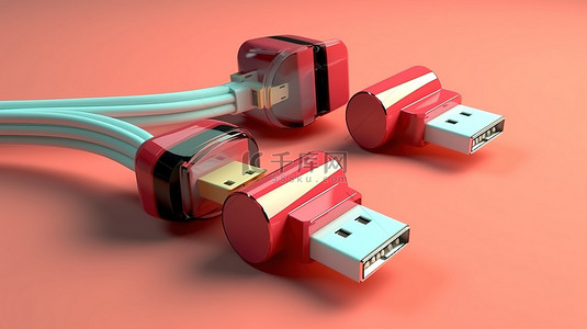 网站页面上卡通 USB 图标的 3D 渲染