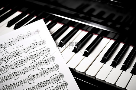 钢琴上的一些音符和乐谱
