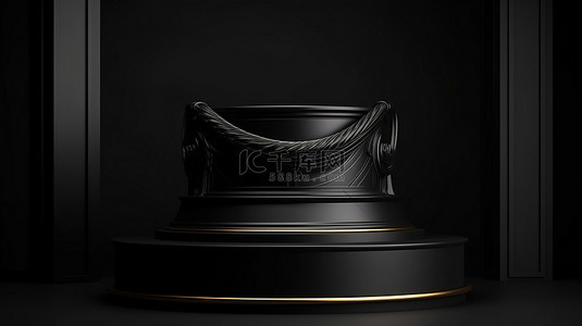 优雅的简约模型隔离黑色讲台基座在黑色背景上的 3D 渲染