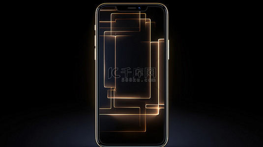 手机空白屏幕背景图片_几何移动的 3D 渲染在黑色背景上显示发光 LED，空白屏幕