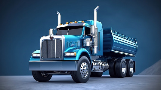 一辆拖车自卸卡车的 3D 插图，后面跟着一辆蓝色的美国大卡车