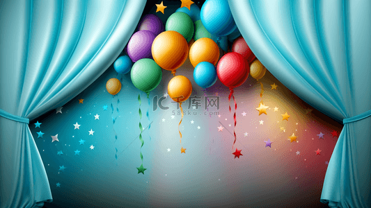 气球蛋糕背景图片_生日蓝色派对背景