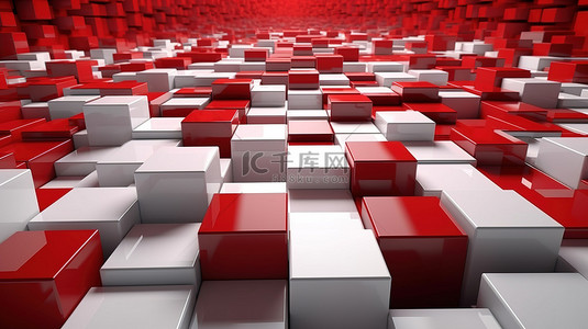 矩形流程背景图片_3d 渲染中的抽象红色和白色矩形背景