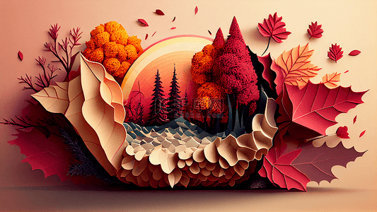 秋季风格背景图片_秋季折纸风格创意背景