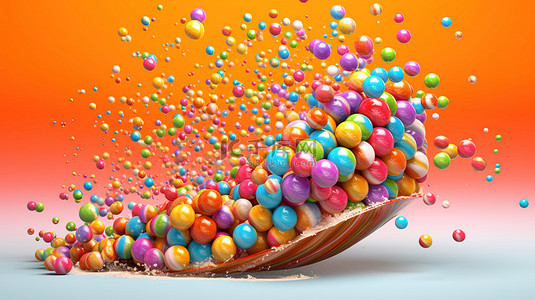 带有鲜艳彩虹涂层的糖果流的 3D 插图