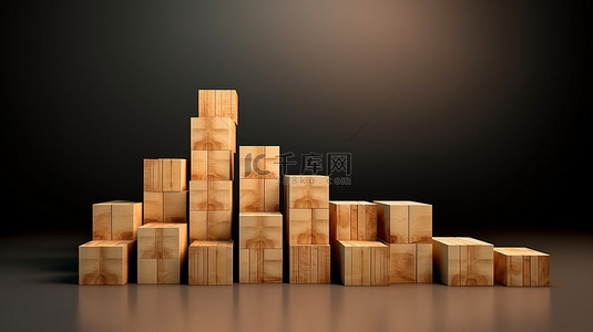木块以 3D 插图描绘增长和投资进展