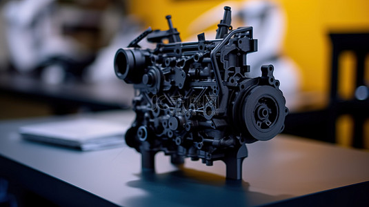 黑色内燃机模型的 3D 打印原型
