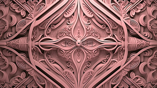 3D 插图中的垂直条纹粉红色几何装饰图案