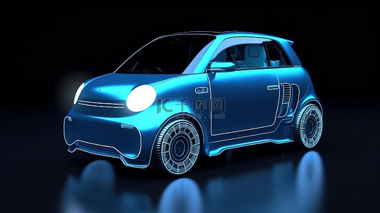 可爱的汽车背景图片_3d 渲染的可爱蓝色电动掀背车
